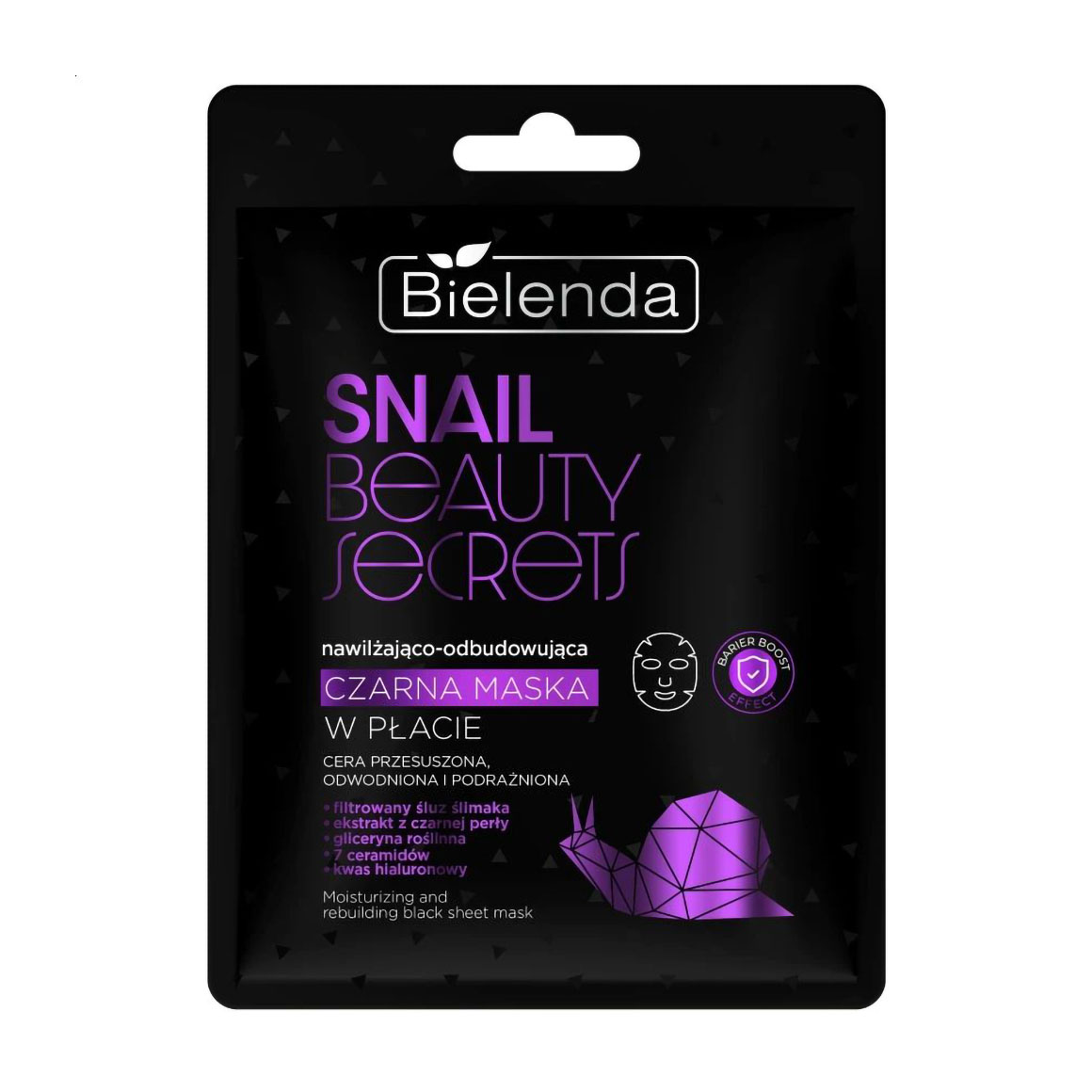 Зволожувальна та відновлювальна чорна тканинна маска для обличчя Bielenda Snail Beauty Secrets Black Sheet Mask, 1 шт